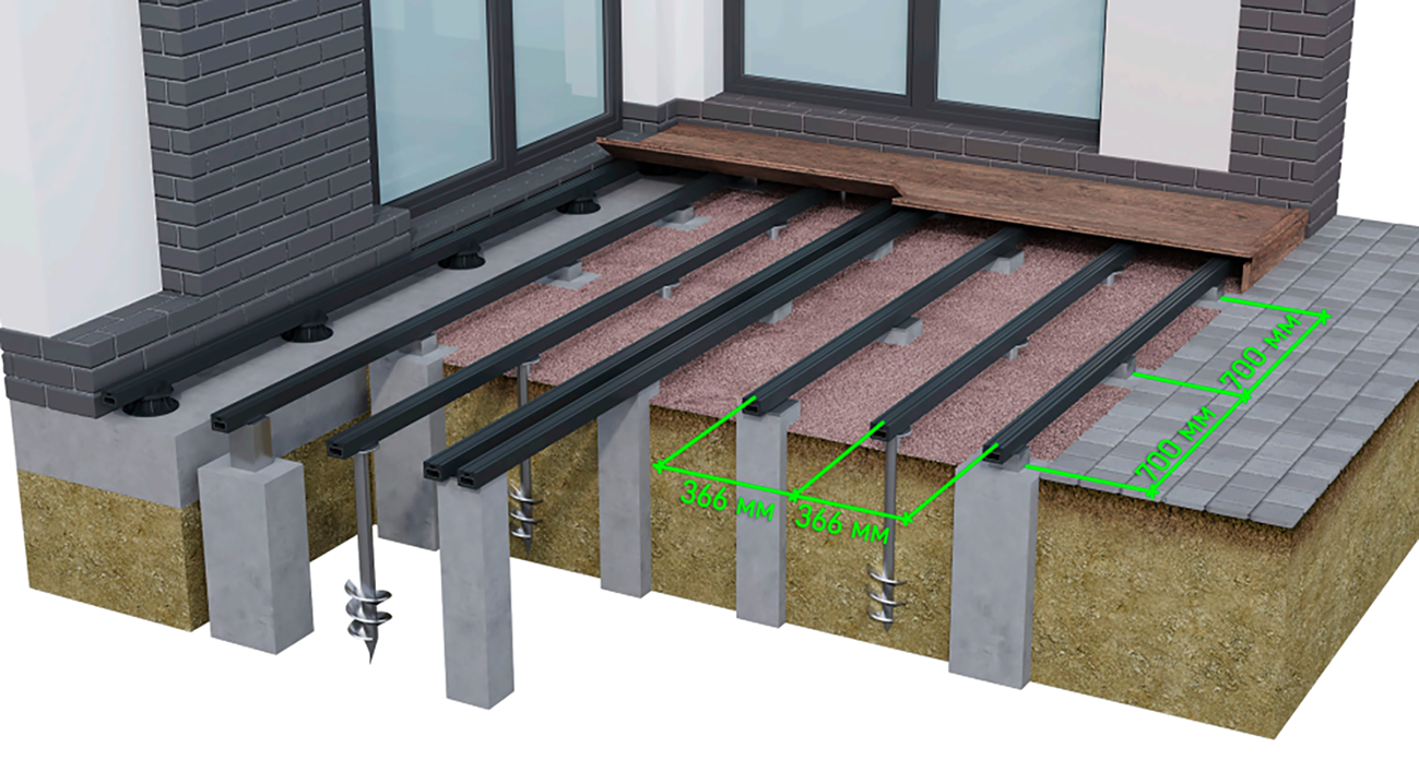Terrace without concrete: how to install composite decking on soil, gravel, grass and screw piles