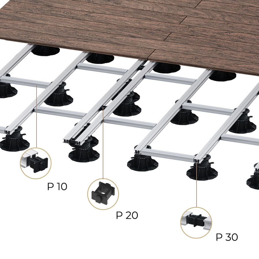 New! Aluminum Bruggan Expert terrace installation system. Aluminum substructure