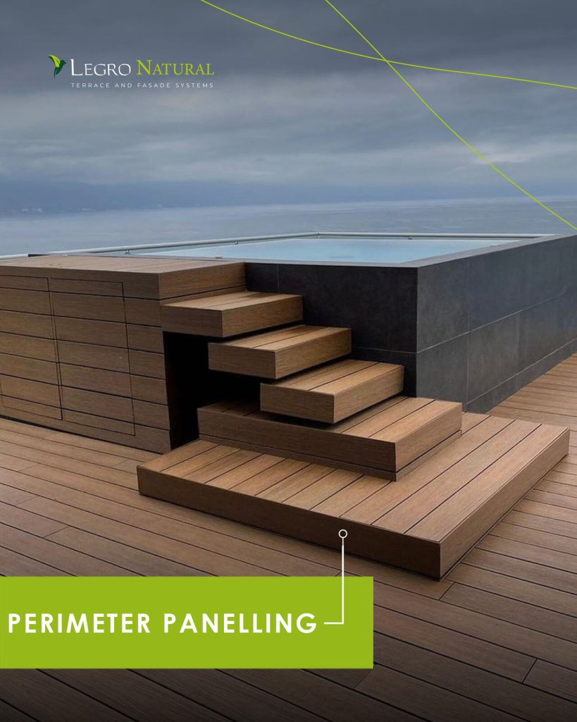 New - universal profile AS180 for Legro Natural terrace and facade system. Perimeter terrace trim