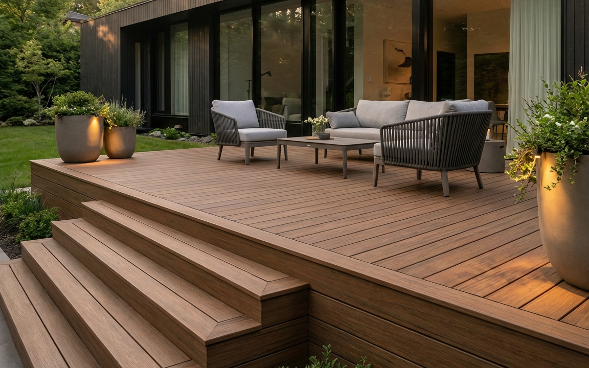 LEGRO ST140 — Profile for Steps and Deck Edges in TEAK, GOLDEN MAPLE, and WALNUT Colors
