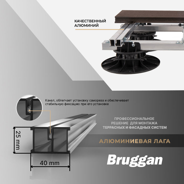 Новинка. Алюминиевая лага Bruggan – инновационная технология монтажа террасных и монтажных систем