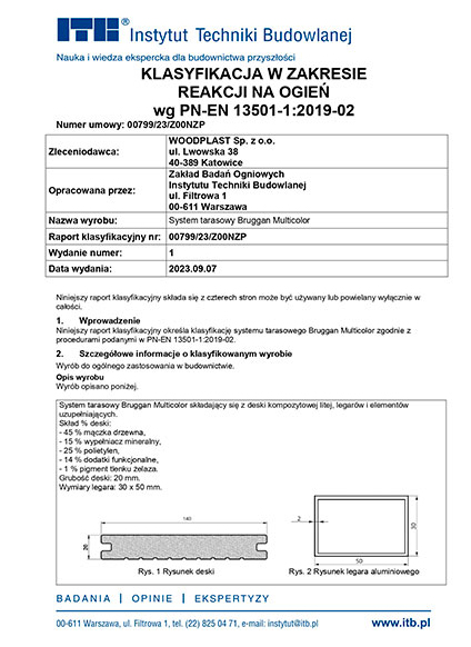 Test report ITB 00799.K-BP-12-09-2023 Klasyfikacja MC Bfl S1