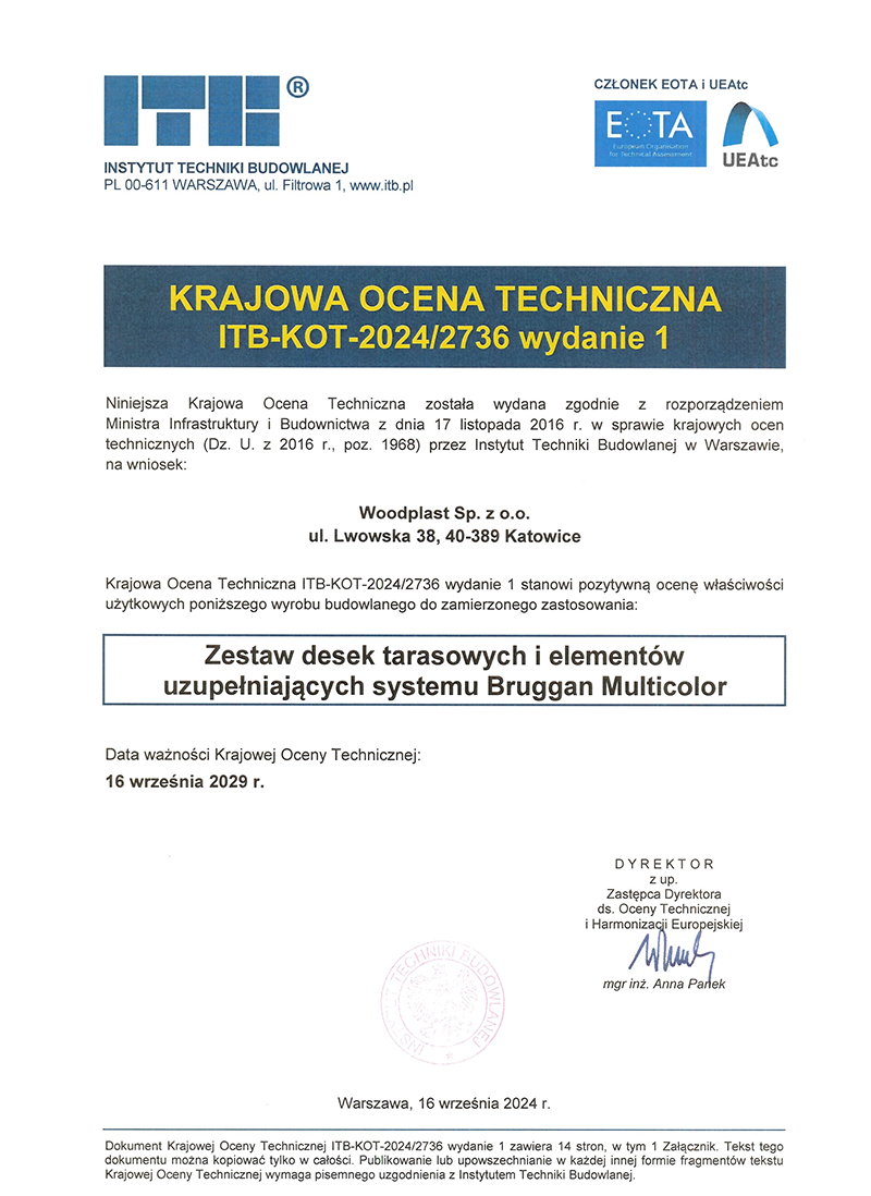 Krajowa Ocena Techniczna ITB-KOT-2024/2736 wydanie 1 Bruggan Multicolor