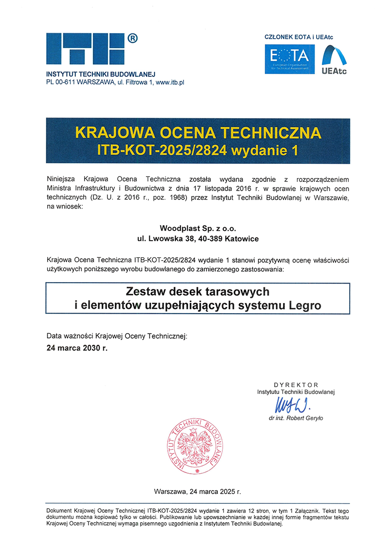Reaction to fire classification report in accordance with PN-EN 13501-1:2019-02 00951.2/25 The terrace system Legro